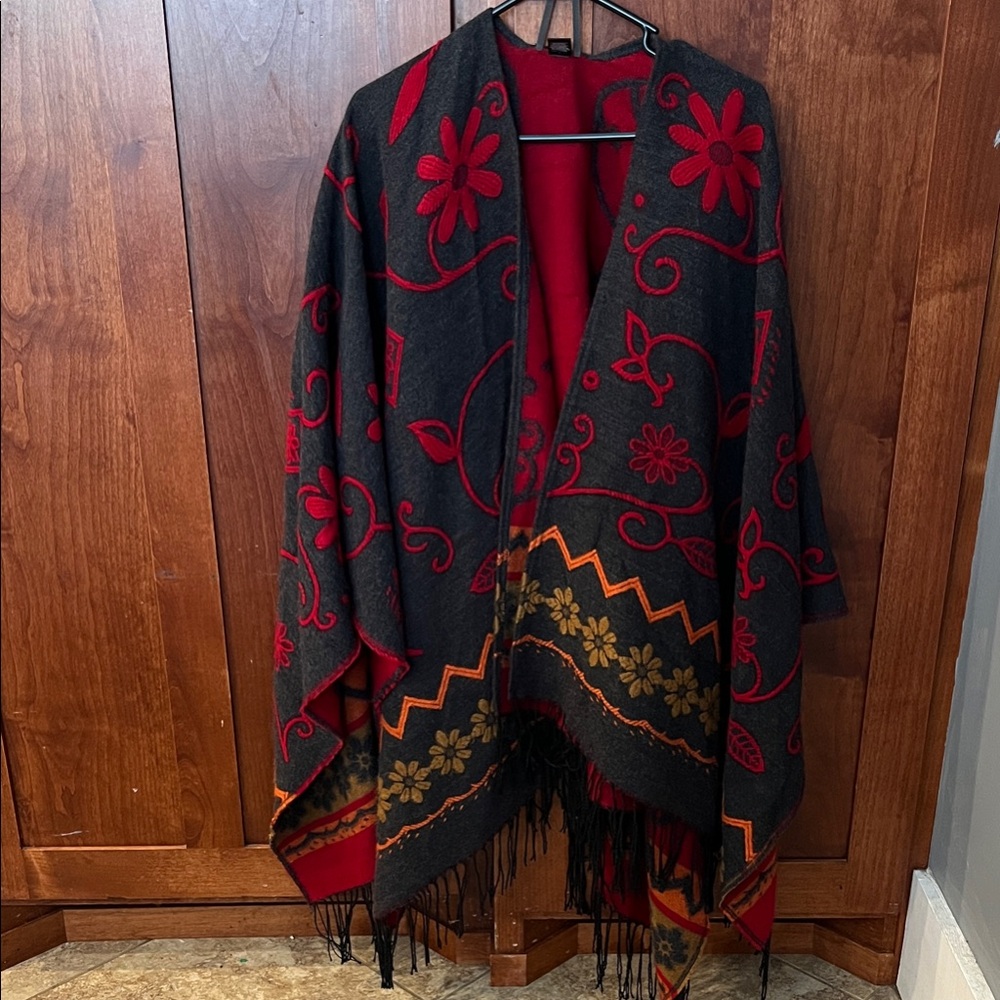 Mixit Red and Black Floral Cape
